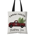 Canvas Christmas tote bag with vintage red plaid truck and farm fresh trees print - Plaid Pickup Farm Fresh Christmas Trees (GW001-4)