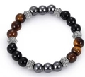 Bracelet ajustable triple protection avec perles en œil de tigre, hématite et obsidienne - 8mm / Oeil de Tigre Et Hématite Et Agate Noire
