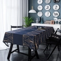 Navy blue velvet tablecloth with gold geometric lines in a modern dining room setting - Gold Line
