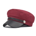 British style newsboy cap in burgundy suede with black leather brim and braided rope - M (56-58cm) / Woolen/PU Leather / Woolen Wine Red