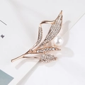 Rose gold flower brooch with white rhinestones and a large round pearl accent - xz4419 Flower Leaf
