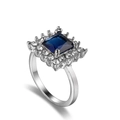 Elegant silver ring with a large square blue zircon stone and crystal pavé accents - Square Blue Zircon Style (10123-)