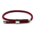Detail of red Milanese cord bracelet featuring adjustable metal slider and textured weave - Burgundy