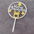 Silver mirror acrylic Merry Christmas cake topper with golden reindeer and stars - Silver-Gold Mix