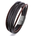 Handmade multilayer leather bracelet with brown braids and black magnetic clasp - Brown Leather Black Clasp