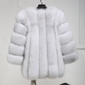 Close-up of white faux fur coat with horizontal panel design and soft plush texture - S / White with Dyed Tips