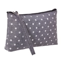 Portable gray fabric cosmetic bag with white polka dots and zipper handle design - 20*11*3cm / Gray