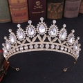 Macro detail of luxury baroque bridal crown with crystals and gold alloy setting - KC Gold White Rhinestone