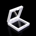 White square PE film jewelry box with 3D suspension for rings and brooches display - White PE Film Box 7x7