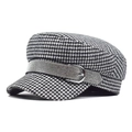 Cappello baker boy pied-de-poule con fascia in strass scintillanti e fibbia in metallo - Taglia unica / Plaid Nero e Grigio