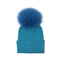 Cute lake blue knitted children's winter hat with a large fluffy pompom detail - Kids / Lake Blue