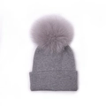 Winter medium gray knitted baby hat with large faux fur pom-pom and ribbed cuff - Kids / Gray