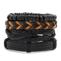 Vierteiliges Set Vintage-Armbänder mit Holzperlen und gewebtem Leder für Herren - 4-teiliges Set