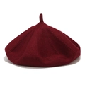 Detailed view of the dark red wool knit beret showing textured vertical stripes and stem - M (56-58cm) / Burgundy