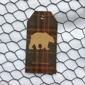 Mini rectangular Christmas gift tag with green plaid pattern and gold bear silhouette - Plaid Style B