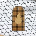 Mini kraft paper Christmas gift tag with snowman cutout and red checkered pattern - Plaid Style I