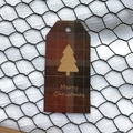 Mini rectangular kraft paper Christmas tag with red plaid and tree cutout - Plaid Style G