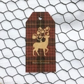 Mini Christmas reindeer gift tag with red plaid pattern and gold foil Merry Christmas text - Plaid Style J