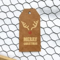 Mini kraft paper Christmas gift tag with golden reindeer antlers and red nose design - Simple Style F