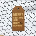 Mini kraft paper Christmas gift tag with gold Merry Christmas print and holly berries - Simple Style I
