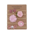 Five-piece pink and beige floral bow baby headbands set on a display card - Pink Style