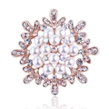 Rose gold snowflake brooch pin with white pearls and sparkling rhinestones - xz4020 Rose Gold Snowflake