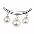 Silver-finish brooch with curved metal bar and three hanging white pearls - xz4313B Silver Dangle