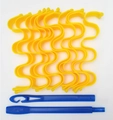 Set of yellow heatless wave hair rollers with blue styling hooks on white background - All Yellow 12Pcs