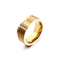 Anillo de titanio en oro cepillado con ranura paralela e incrustación de piedras negras - US 7 / Color Dorado(KR82887-K)