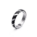 Anillo unisex de acero inoxidable con rayas negras diagonales sobre banda plateada - US 6 / Negro