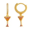 Golden cocktail glass earrings with colorful gradient crystals and sparkling white diamonds - Wine Glass / Gold