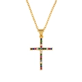 Collana con croce dorata con zirconi multicolori e catena a O lucida per donne e uomini - Croce