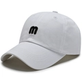Classic white cotton baseball cap featuring high-contrast black embroidered letter m - Adjustable / White