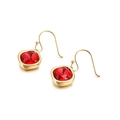 Elegant gold earrings featuring square red crystals with precise multi-faceted cutting - Square Cut Hook Style / Red (KE82669-GC)