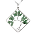 Detailed view of handmade green stone wire-wrapped square tree of life pendant necklace - Green Aventurine