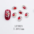 Macro view of silver braided nail jewelry with red drop crystal and side pearls - Japanese Style Oval Nail Charm (2821) / 10 Pieces Pack