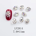 Detailed view of silver oval nail jewelry with K9 crystals and pearls size 7.6x11mm - Japanese Style Oval Nail Charm (2814) / 10 Pieces Pack