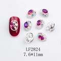 Detail view of nail charm LF2824 with red stone and pearls on silver alloy frame - Japanese Style Oval Nail Charm (2824) / 10 Pieces Pack