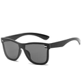 Fashionable black oversized wrap sunglasses with shield lens and silver studs decoration - Glossy Black Frame Grey Lens