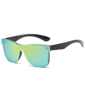 Trend wrap sunglasses with lime green gradient lenses and black temples for cycling - Black Frame Gold Mirror