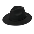 Eleganter schwarzer Wollfilz-Fedora-Hut mit einem schmalen Zierschnallenband für Damen - Verstellbar / Schwarz