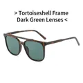 Retro square tortoiseshell sunglasses with dark green lenses and stylish double bridge - Black Frame Dark Green Lens