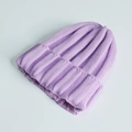 Minimalist lavender knit beanie for kids and adults in solid purple soft yarn texture - One Size / Purple