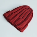 Classic deep red knitted beanie hat for children and adults with warm ribbed texture - One Size / Wine Red