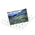 Detail of oil painting style coin purse showing Van Gogh green field print and metal zipper - Pattern 3 (Green Field)