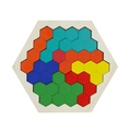 Hexagonal wooden puzzle for kids with colorful geometric pieces in bright rainbow colors - Poplar Honeycomb Small 10pcs