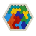 Colorful hexagon wooden puzzle brain teaser toy for kids with geometric blocks - Poplar Honeycomb Large 14pcs