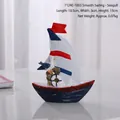 Blue and white nautical sailboat ornament with seagull figurine, 10.5x3x13cm - Sailboat Ornament-Seagull (7124E-1003)