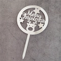 Silver mirror acrylic Merry Christmas cake topper with reindeer and star patterns - Silver