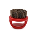 Men's round beard brush with red plastic handle and natural boar bristles for styling - Black Bristles / Red